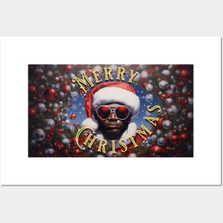 Merry Christmas Santa with Sunglasses Posters and Art